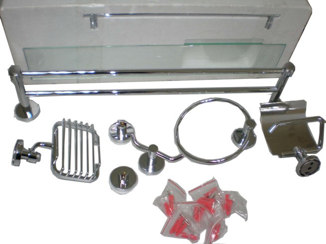 Chrome Bath Accessory Set Bathroom Towel Holder / Glass Shelf