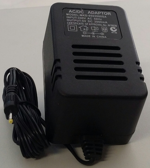 Regulated AC-DC Adaptor 5Vdc 2.0Amp small Tip 2mm Output tip